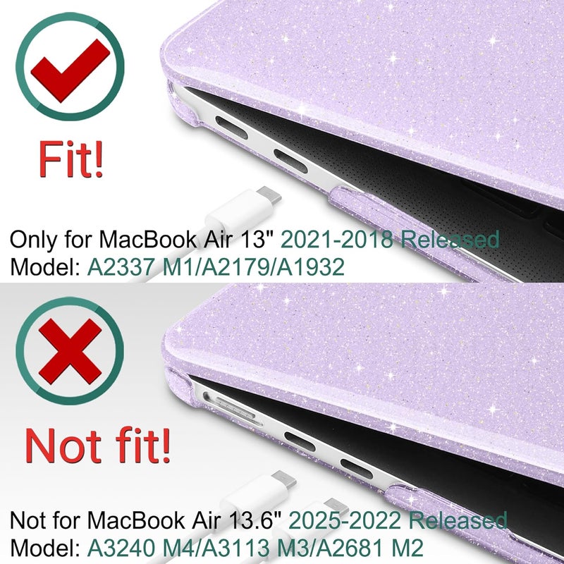 DONGKE for MacBook Air 13 inch Case 2021-2018 Release A2337 M1 A2179 A1932, Bling Plastic Hard Shell Case & Keyboard Cover Only Compatible with MacBook Air 13 inch Retina Fits Touch ID, Sparkly Purple - Image 3